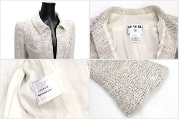 シャネルジャケットツイードライトベージュ系サイズ3802A2002年秋冬レディース中古ジップCHANEL