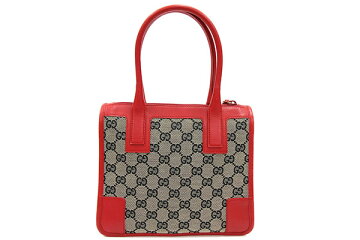 グッチハンドバッグGG000.0856ベージュネイビーレッドキャンバスレザー中古トートバック紺ミニバッグ赤GUCCI