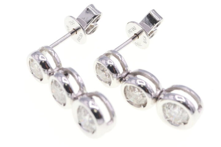楽天市場】ダイヤモンド ピアス スリーストーン D1.00ct 750WG 中古  