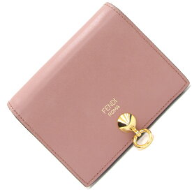 フェンディ 二つ折り財布 バイザウェイ 8M0387 ピンク系 グレージュ レザー 中古 レディース ロゴ ゴールド金具 FENDI