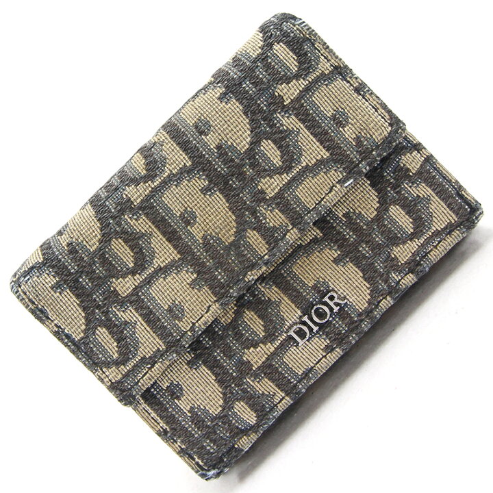美品】Dior ディオール オブリーク 三つ折り財布 キャンバス ネイビー  