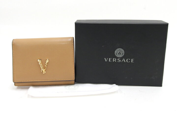 楽天市場】ヴェルサーチ 三つ折り財布 ベージュ レザー 中古 Vロゴ  