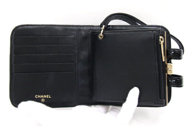 楽天市場】シャネル 二つ折り財布 チョコバー ブラック パテントレザー  