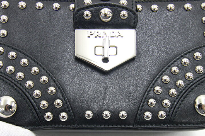 楽天市場】プラダ ポーチ スタッズ 1N1843 ブラック レザー 中古  