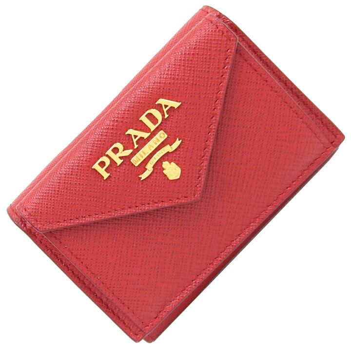 楽天市場】プラダ 三つ折り財布 1MH021 レッド レザー 中古 コンパクト  