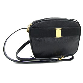 フェラガモ ショルダーバッグ ヴァラ AB214183 ブラック レザー 中古 斜め掛け リボン ロゴ レディース 女性 Salvatore Ferragamo