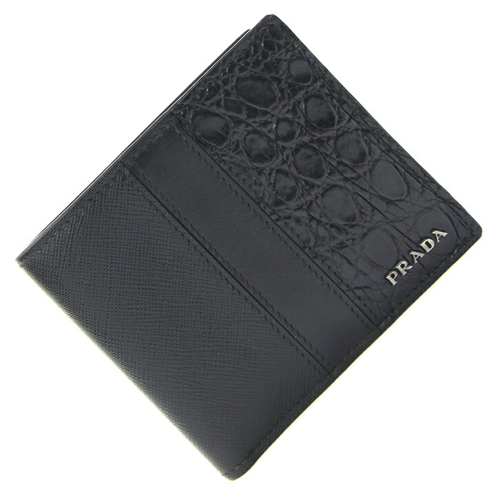 楽天市場】プラダ 二つ折り財布 2MO738 ブラック レザー クロコダイル  