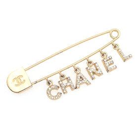シャネル ブローチ ゴールド メタル ラインストーン 中古 ピンブローチ ロゴ 安全ピン アクセサリー ファッション レディース CHANEL