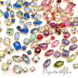500円ぽっきり！ 座付き A級ガラス＆アクリル ビジュー ストーン ミックス 爪付 ラインストーン 全5色 20g stone37 GreenRoseYumi