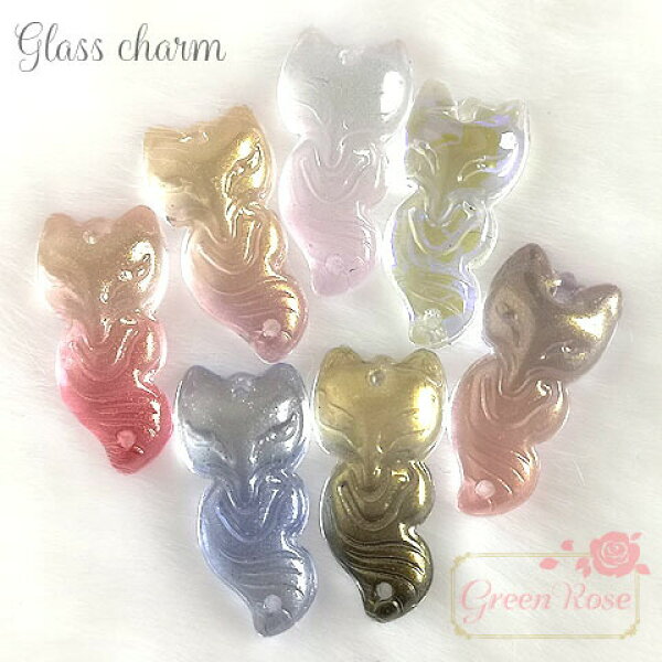 ガラスビーズ 狐 全7色 10個 和風 beads880 GreenRoseYumi