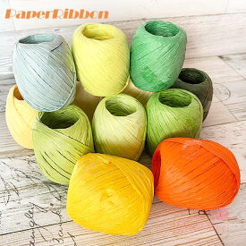 ペーパーリボン　ラフィア紐 イエローグリーン系　1巻　約20m　ラッピング　ナチュラルロープ　紐　アクセサリーエコ　雑貨　服飾　　cord31 GreenRoseYumi