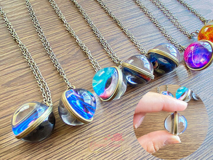 楽天市場】ガラスカボション ペンダント ネックレス 金古美 宇宙 