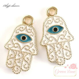 ハムサ チャーム 10個 護符 エポ メタル 金属 アクセサリーパーツ j6-4472 GreenRoseYumi