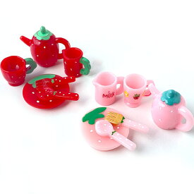 ミニチュア いちご デコパーツ 食器セット ティーセット ストロベリー パーツ キッズ ym1-2353 GreenRoseYumi