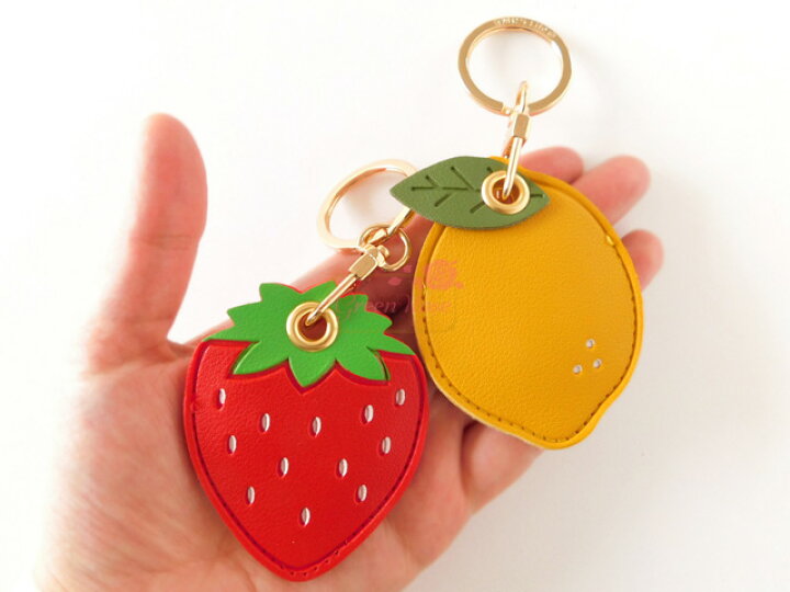 キーホルダー いちご レモン レザー風 全2種 1個 keyring-03 GreenRoseYumi Green Rose ネットショップ Yumi ビーズキーホルダー いちご 3