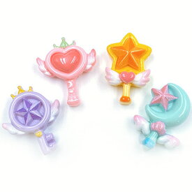 ステッキ 魔法 姫 貼り付け ミックス パーツ デコパーツ 羽根 ハート 星 スター 月 杖 小さめ まほう 変身 キッズ 子供 女の子 16個 ym1-2685 GreenRoseYumi