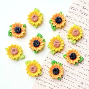 ひまわり デコパーツ 貼り付け デコパーツ ヒマワリ 向日葵 フラワー 花 夏 サマー アクセサリーパーツ ミックス 10個入り ym1-2728 GreenRoseYumi