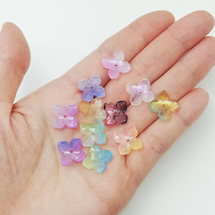 楽天市場】ガラスビーズ フラワー 花 10個 紫陽花 4弁花 アジサイ 