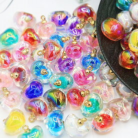 ハート オーロラ チャーム 10個 ぷっくり ツヤ アクリル 立体 クリアカラー j6-5099 GreenRoseYumi