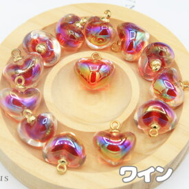 ハート オーロラ チャーム 10個 ぷっくり ツヤ アクリル 立体 クリアカラー j6-5099 GreenRoseYumi