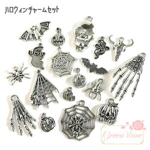 金属チャーム ハロウィン シルバーカラー 18個セット j6-4695 GreenRoseYumi
