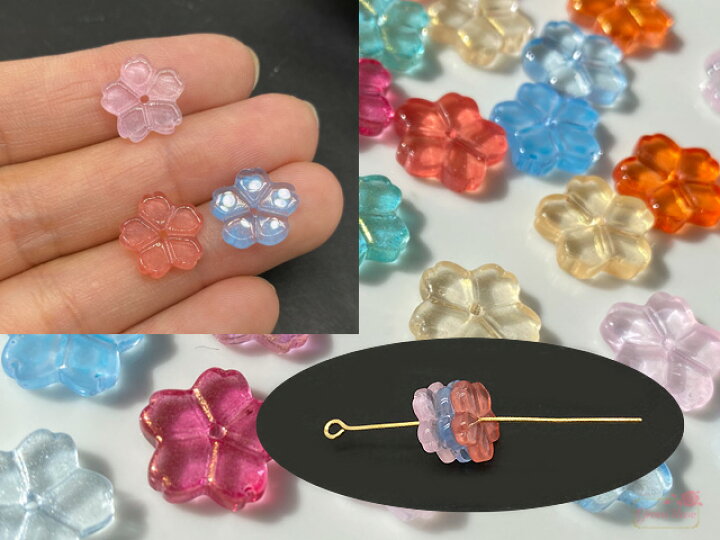 楽天市場】ガラス ビーズ 桜 サクラ 11×12mm 全10色 単色10個  