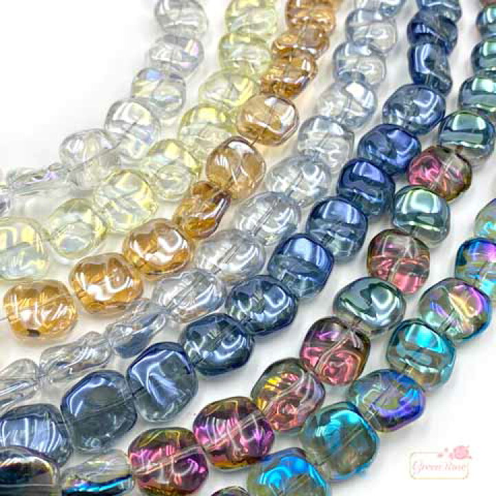 楽天市場】ガラスビーズ オーロラ加工 歪み メタリック 10個 beads1142 