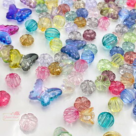 クリアミックスビーズ バタフライ フラワー プラスチック 100g beads1147 GreenRoseYumi