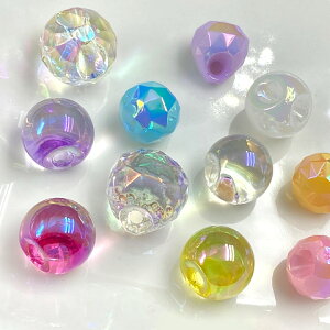 プラスチック ビーズ 鈴丸 キラキラカット ヘアゴム キッズ 10個 beads1169 GreenRoseYumi