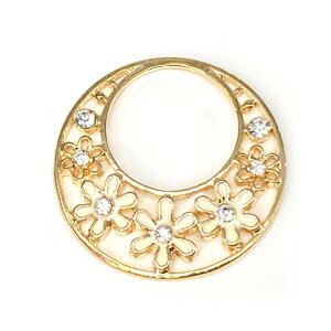 桜 透かし 金属 チャーム ラウンド サークル ストーン付き 春 さくら サクラ 花 フラワー アクセサリーパーツ 10個 J6-5033 GreenRoseYumi