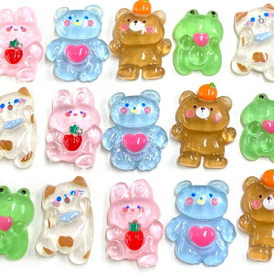 動物 デコパーツ 貼り付け アニマル 動物 クマ ウサギ ネコ カエル キッズ 子供 貼り付けパーツ 10個入り ym1-2618 GreenRoseYumi