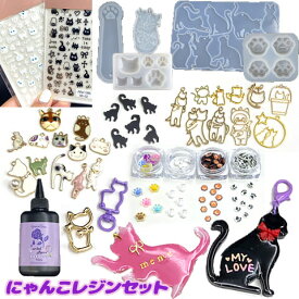 猫 ネコ ねこ レジンセット レジンキット アソートセット レジンクラフト 封入パーツ スターターキット UVレジン 資材セット ニャンコ 肉球 誕生日 クリスマス プレゼント 福袋 assort376 GreenRoseYumi