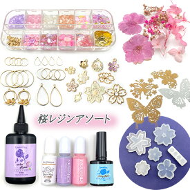 レジン 封入 パーツ 素材 セット 桜 スターターセット アソート 着色剤 モールド チャーム 福袋 初心者 【1set迄ゆうパケット可1通送料無料】assort325 GreenRoseYumi