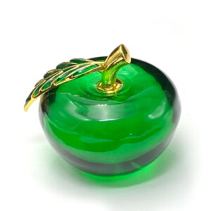 ガラス リンゴ 林檎 りんご オブジェ ディスプレイ ペーパーウェイト グリーンアップル 硝子 置物 飾り 1個 display06 GreenRoseYumi