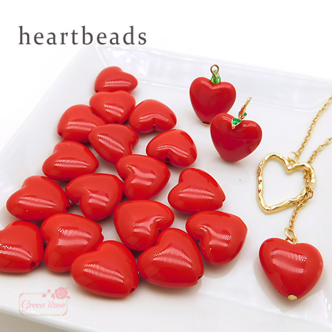 アクセサリー 若者の大愛商品 パーツ LOVE 赤 ハート プラスチック レッド beads1035 10個 縦穴 SALE 74%OFF ビーズ