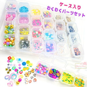 樹脂粘土 ホログラム パール レジン 封入パーツ 小分け 資材セット 半透明ケース入り 28種セット 1個 assort292 GreenRoseYumi