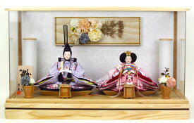 雛人形ケース 親王アクリルケース飾り YN2246HC 間口57×奥行30×高さ35cm（ケース外寸） ナチュラル モダン アクリルケース 木目 おしゃれ かわいい 可愛い コンパクト ナチュラルフラワー 小芥子サイズ 刺繍衣装 木肌クリア色 祈り INORI ブーケ
