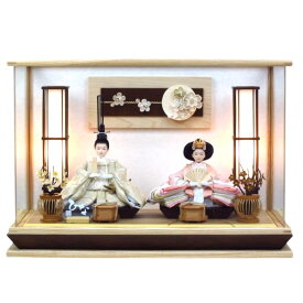 雛人形ケース 親王アクリルケース飾り YN1291HC 間口51×奥行29×高さ35cm（ケース外寸） ナチュラル モダン アクリルケース 木目 おしゃれ かわいい 可愛い コンパクト ナチュラルフラワー 芥子サイズ 木肌クリア色 つまみ細工 祈り INORI ブーケ レース つまみ細工