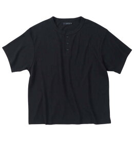 ワッフル ヘンリー ネック 半袖Tシャツ ブラック 大きいサイズ 3L 4L 5L 6L 7L 8L 抗菌 防臭