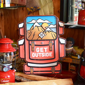 アンティーク エンボス プレート GET OUTSIDE / ダイカット メタルサイン ヴィンテージ アメリカン ガレージ 看板 壁掛け インテリア