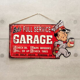 アンティーク エンボス プレート BOB'S GARAGE / ダイカット メタルサイン ヴィンテージ アメリカン ガレージ 看板 壁掛け インテリア