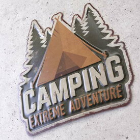 アンティーク エンボス プレート CAMPING / ダイカット メタルサイン ヴィンテージ アメリカン ガレージ 看板 壁掛け インテリア