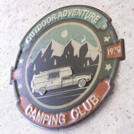 アンティーク エンボス プレート CAMPING CLUB / ダイカット メタルサイン ヴィンテージ アメリカン ガレージ 看板 壁掛け インテリア
