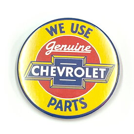 ビッグ缶バッチ #CBB001.CHEVROLET(YE) シボレー / 大きい缶バッジ 直径5.3cm アメリカン雑貨 CHOPPERS