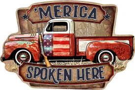AMERICA SPOKEN HERE (7092) アルミ看板 ティンサインプレート アメリカン雑貨 ガレージ アメ雑