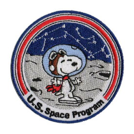【メール便可】SNOOPYワッペン(E019) U.S.SPACE (7.4x7.4cm) / スヌーピー 手芸 パッチ カスタム モーター 車 バイク アメリカン雑貨