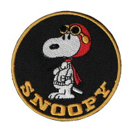 【メール便可】スヌーピー ワッペン (E140) パイロットBK (7.5x7.5cm) / SNOOPY 刺繍ワッペン アイロン接…