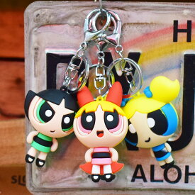 パワーパフガールズ 3Dラバーキーホルダー / PPG ブロッサム バブルス バターカップ キーリング バッグチャーム アメリカン雑貨