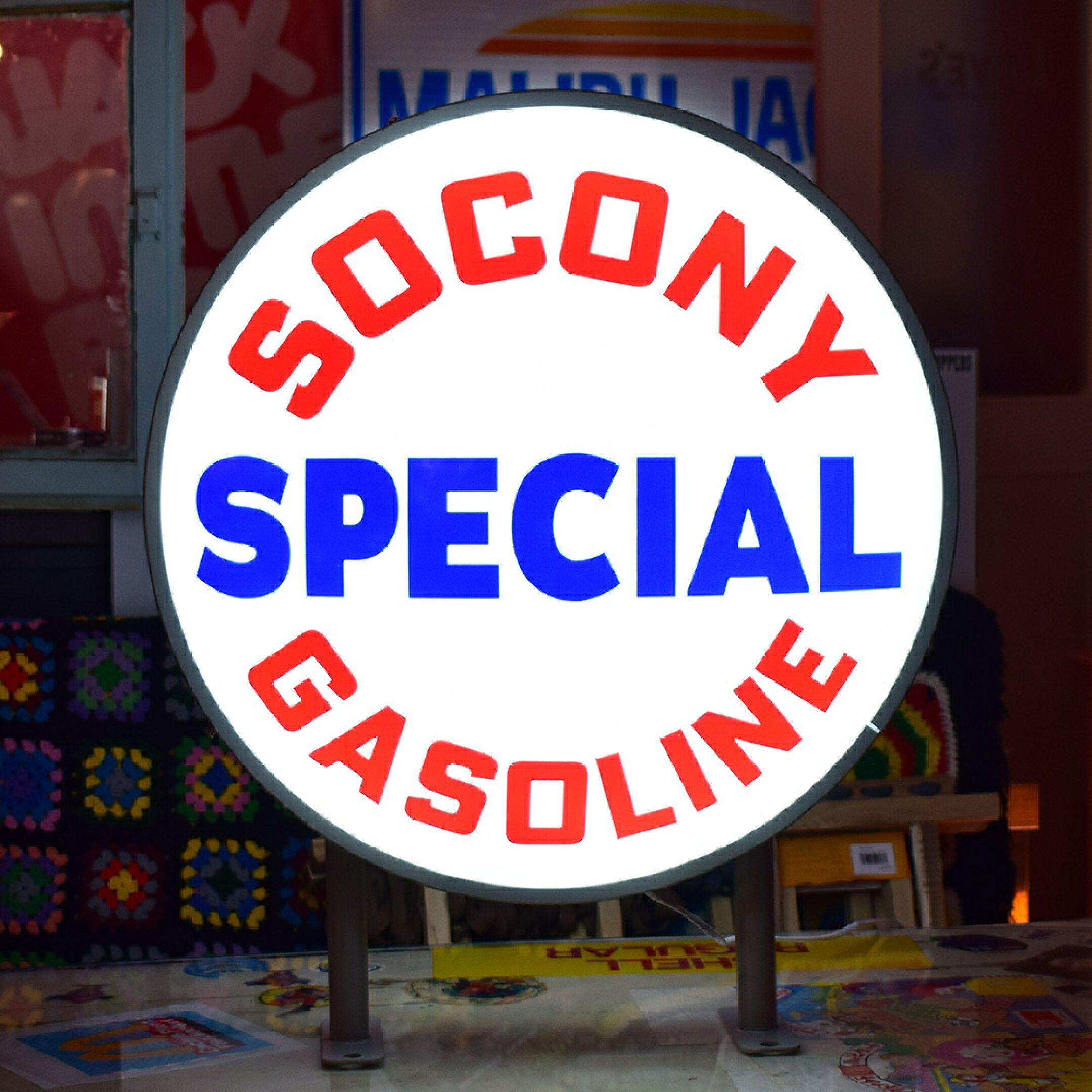 【SOCONY GASOLINE】ラウンドサイン Mobil 照明 看板