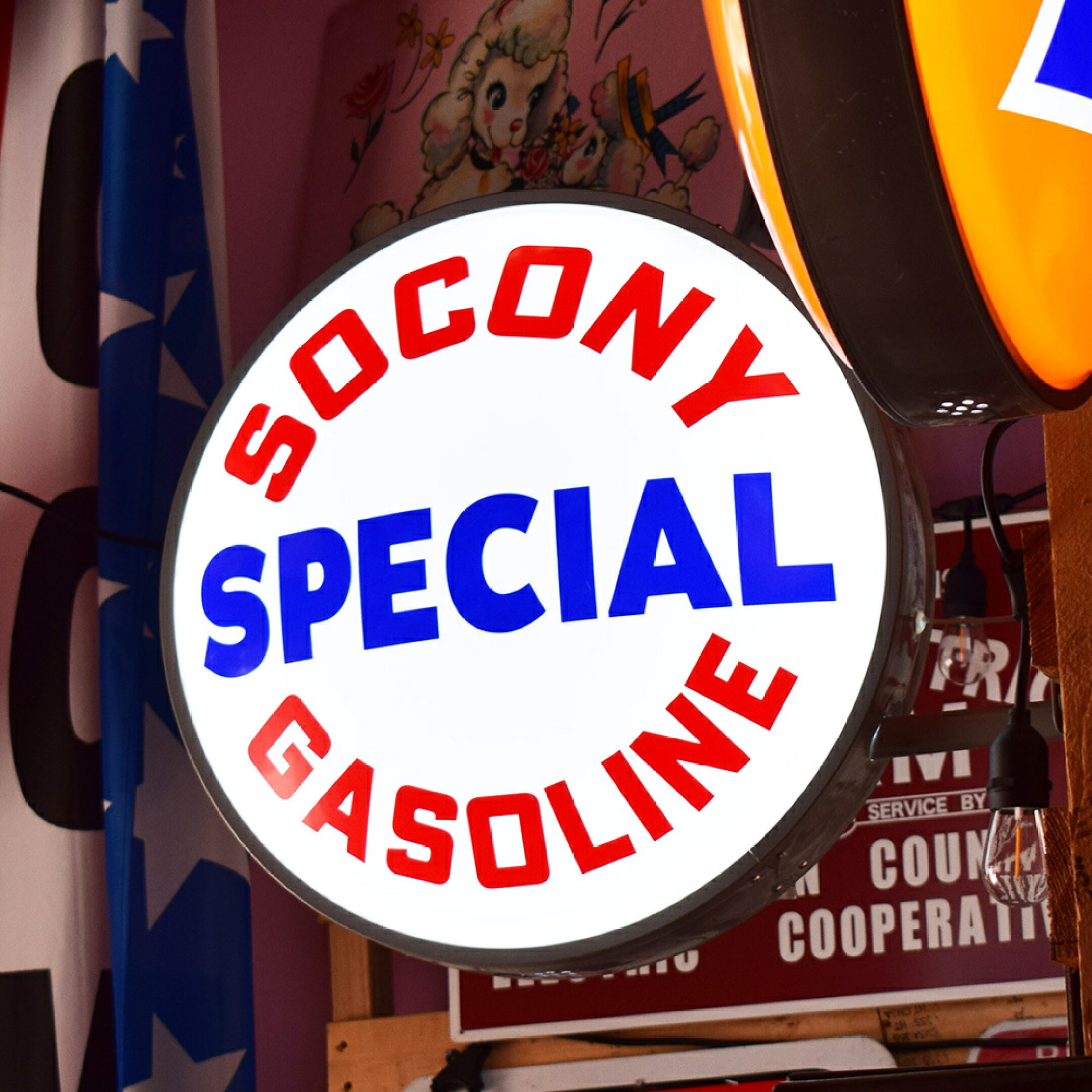 【SOCONY GASOLINE】ラウンドサイン Mobil 照明 看板